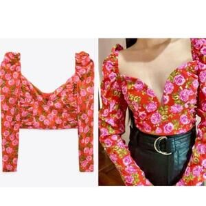 NWT Zara | Sweetheart crop top on pink floral